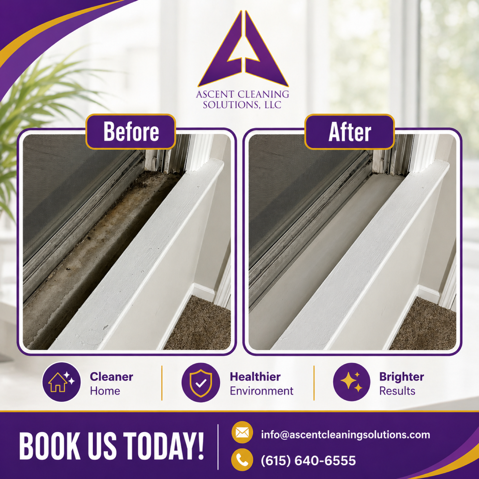 Ascent Cleaning Solutions before-and-after window cleaning comparison — Nashville